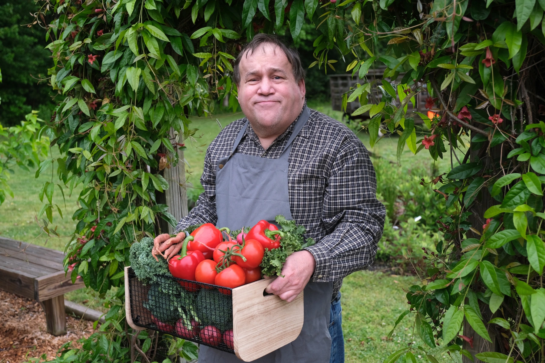 Autistic man in the garden